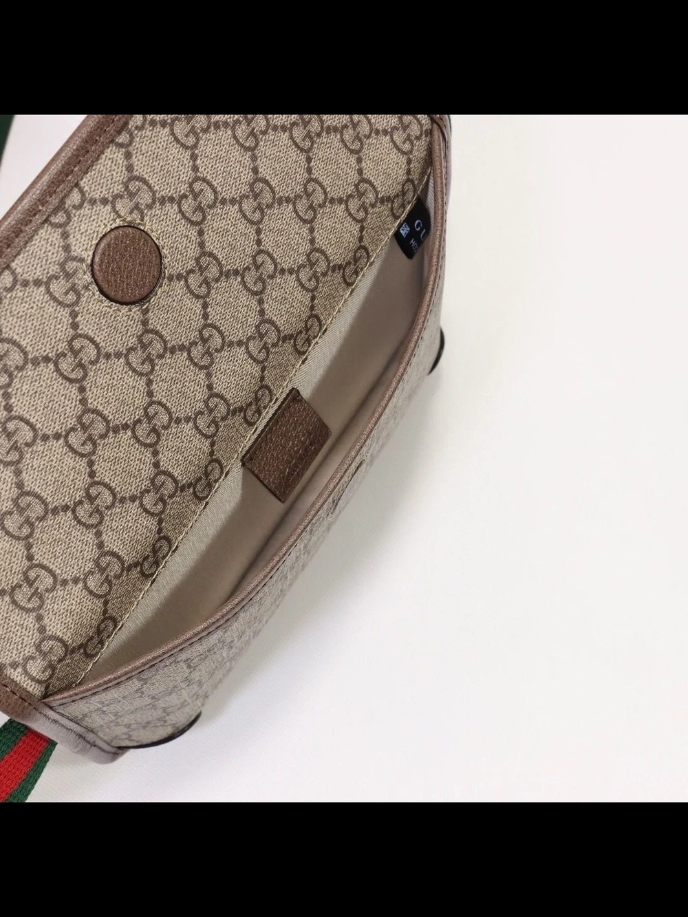 Gucci Brown GG Supreme Crossbody Bag with Red-Green Web Strap - Picture 7 of 7
